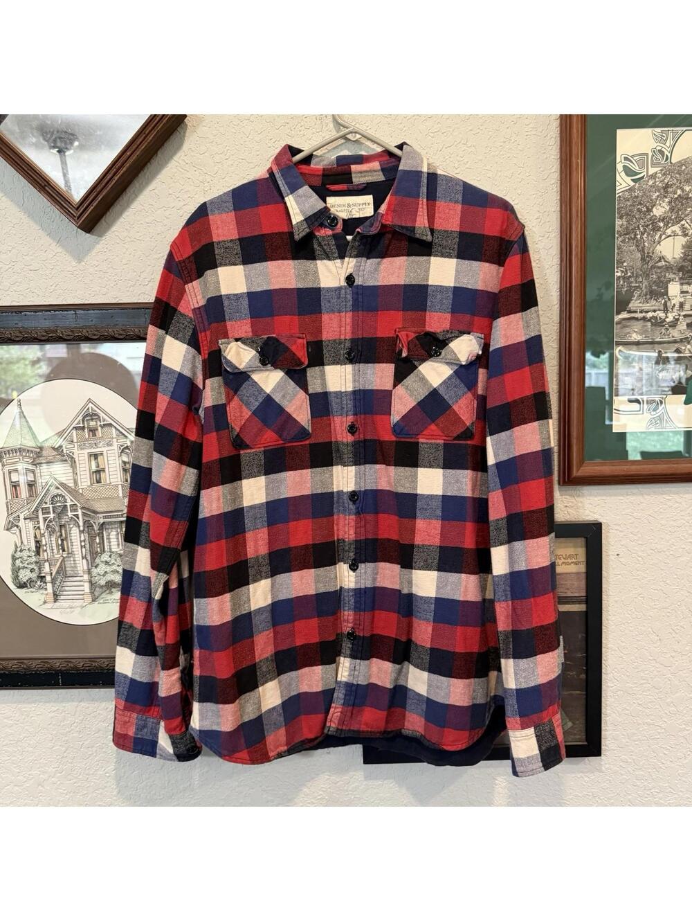 Ralph Lauren Denim Supply Red Flannel Shirt Lined Plaid Lumberjack Men's Size XL